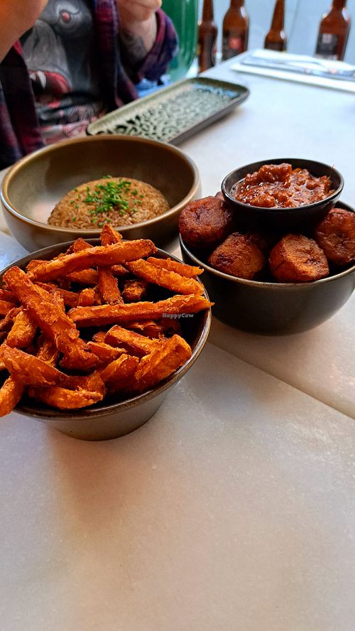 Rice, sweet potato fries and plantain bananas at Yaka - Afrotoria in Liege