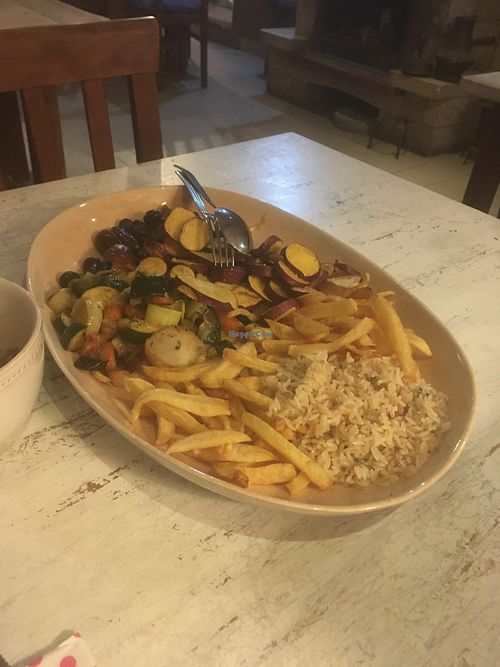 Sautéed veggies with vegan “migas"  at Tasca O Bernardo in Boavista Dos Pinheiros