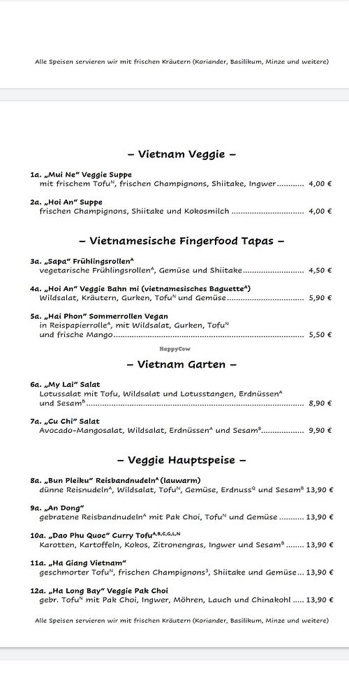 Veggie menu at Hội An Restaurant in Gehrden