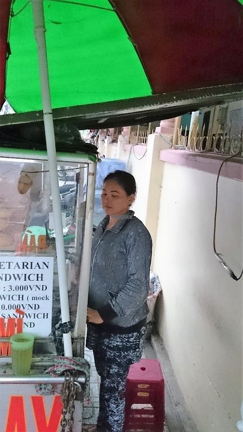 Preparing the Vegetarian Baguette at Chay Banh Mi - Food Cart in Nha Trang