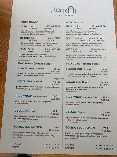 Menu with vegan bowl (without feta)  at Pa'kai Food Fortress in Sibenik