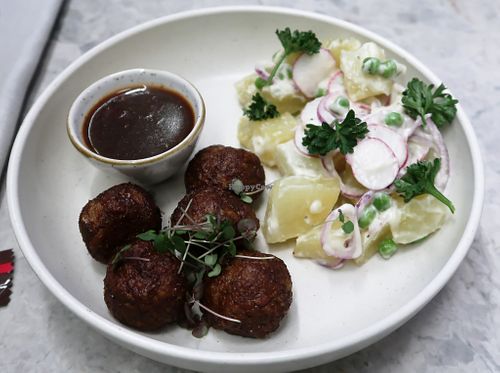 Meatballs w/potato salad at Bistro Verde in Copenhagen