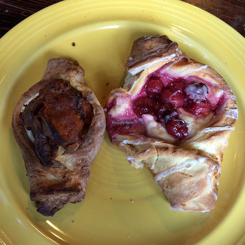 Savory roasted garlic sweet potato and sweet cherry Danishes.  at Clementine Bakery in Brooklyn