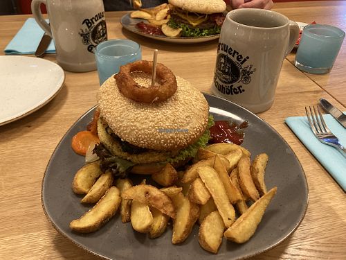 Falafel burger with potato wedges   at Gastro Bahnhof Oberkirch in Oberkirch