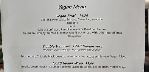 Vegan menu  at Hope Mountain Cafe in Hope