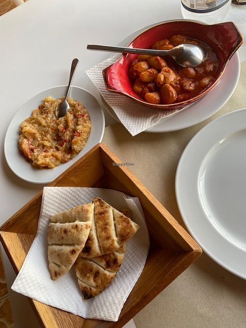 Aubergine salad, giant beans  at Starlight Restaurant in Corfu