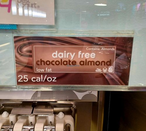 Almond milk option (most likely Silk brand) at TCBY in Fort Collins