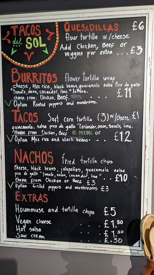 Menu at Tacos del Sol in Ambleside