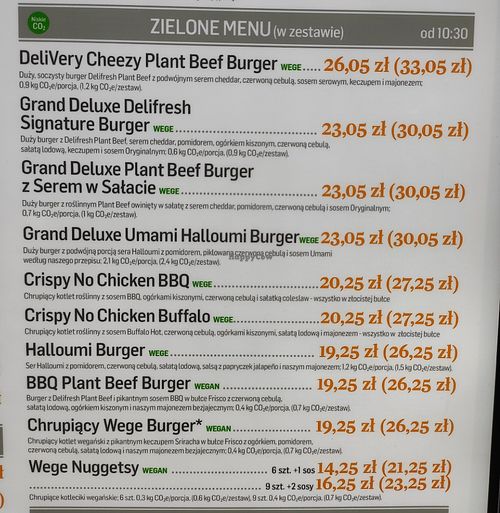 Menu at MAX in Radom