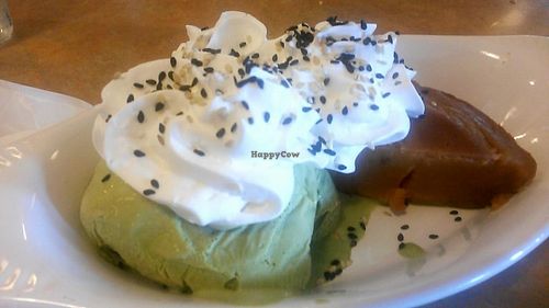 Lotus cake and green tea ice cream at Good Vibes in Huntington Beach