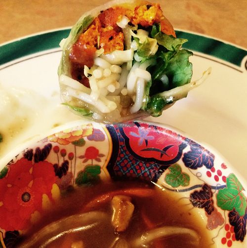 spring roll with peanut dipping sauce  at Good Vibes in Huntington Beach