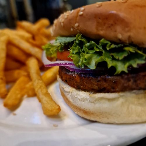Vegetarian burger (ask for it without mayonnaise) at Gus' Bar & Grill in Port Mcneill