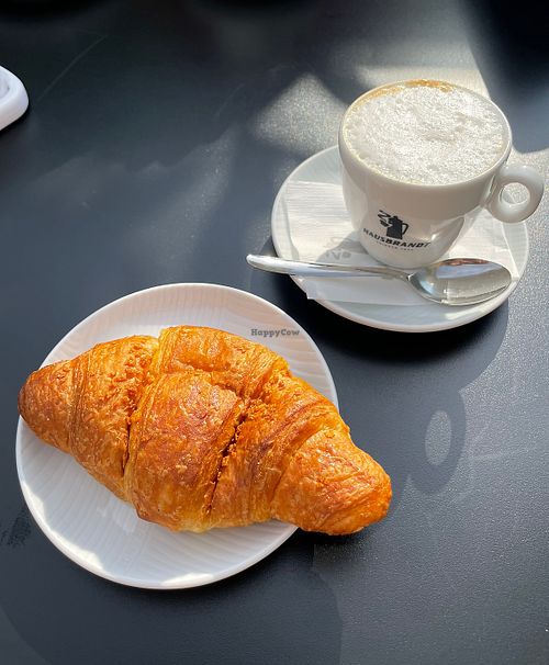 Mango jam filled cornetto with soy milk cappuccino  at Il Forno di Ranieri in San Michele Al Tagliamento