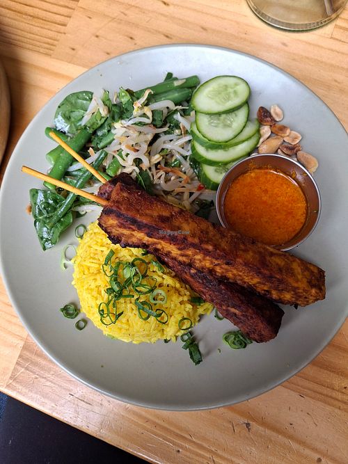 Satay tempeh skewers at Momo Wholefood in Newcastle