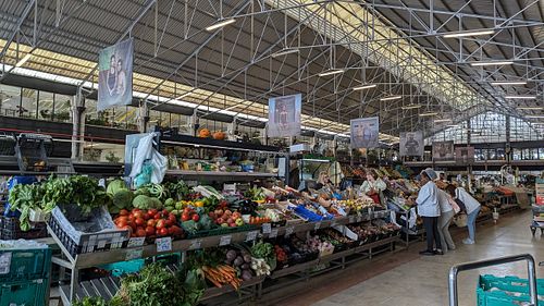 Fresh produce market adjacent to the food court at Time Out Market in Lisbon