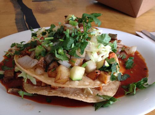 Chicken Molé Tostada (1st Friday Happy Hour Special) at Green New American Vegetarian in Phoenix