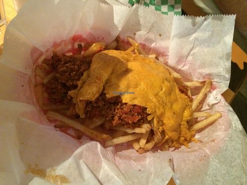 Chili cheeze fries. at Green New American Vegetarian in Phoenix