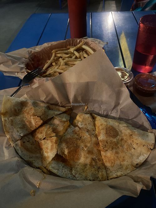 Thyme Fries and Vegan Chick’n’ Quesadilla 😛  at Green New American Vegetarian in Phoenix
