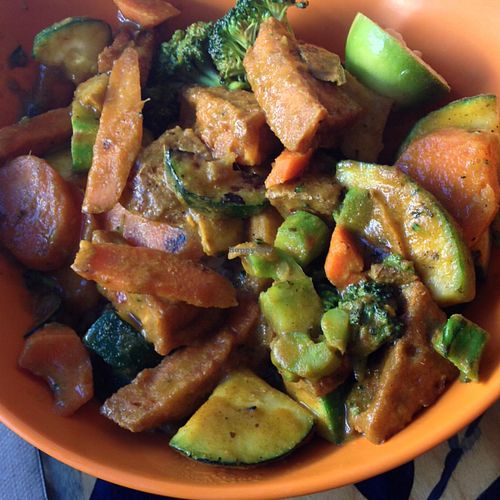 coconut curry rice bowl with house tofu at Green New American Vegetarian in Phoenix