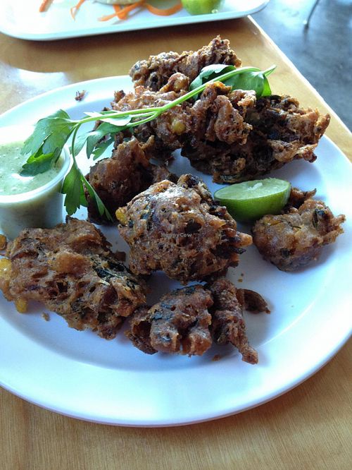 Spicy Zydeco fritters, with an amazing, candilicious sauce at Green New American Vegetarian in Phoenix