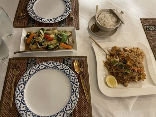 Thai food (Pad Thai + Mixed vegetables)  at Siam Garden in Grantham