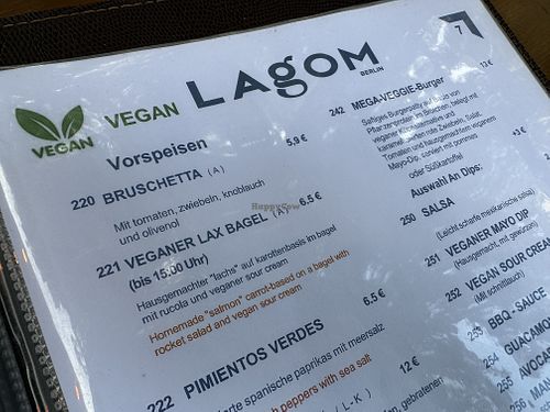 menu  at Lagom in Berlin