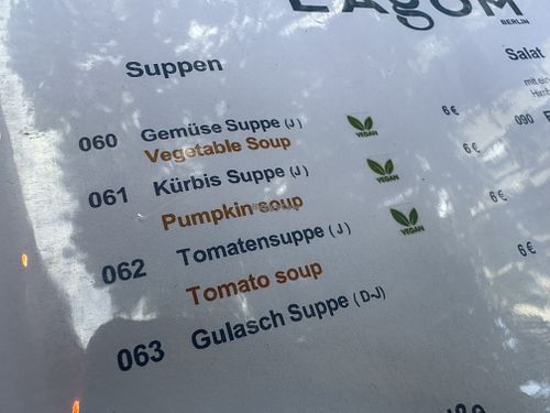 menu  at Lagom in Berlin