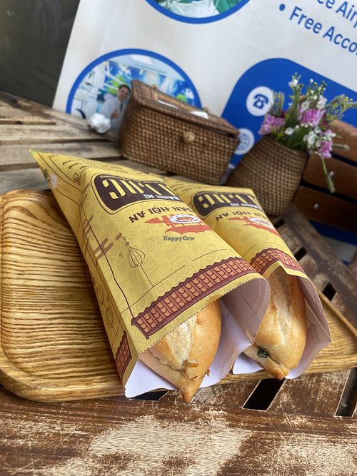 Vegetarian banh mi with soy sauce   at Bánh Mì Long Hội in Hanoi