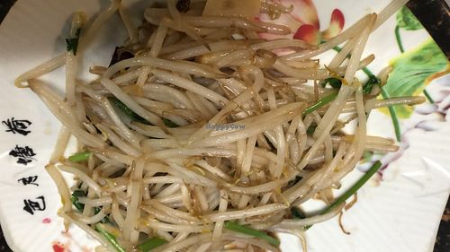 Stir fried bean sprouts is a light and healthy dish, featuring crisp, tender sprouts quickly tossed in a hot wok with simple seasonings to enhance their natural freshness and flavo at Kungfu Kitchen in Reading