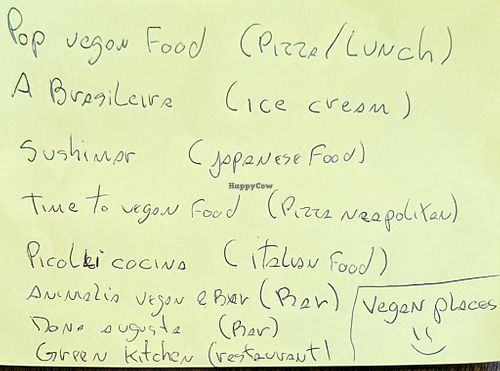 My waiter wrote me a list of vegan restaurants I should try in Sao Paulo - not realising I had HappyCow for that! But it was a very cute and welcome surprise. at Matuta Queijaria Vegana in Sao Paulo