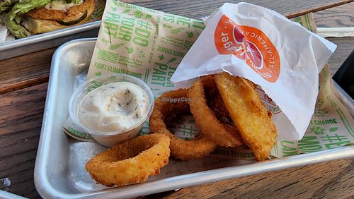 onion rings. crispy. good. at Next Level Veggie Grill in Denver
