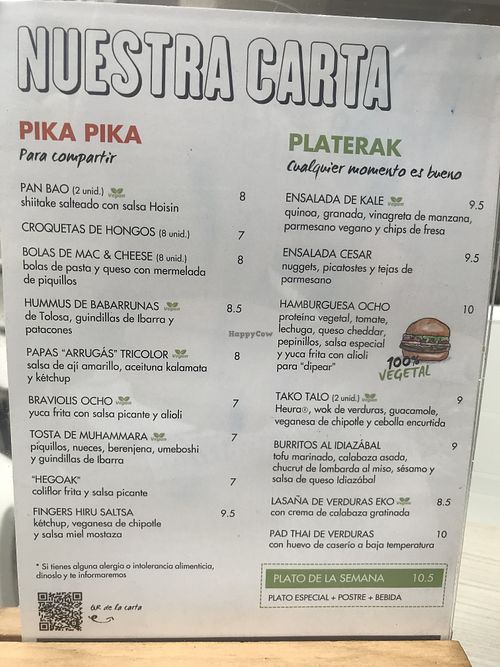 Speisekarte  at Ocho in San Sebastian