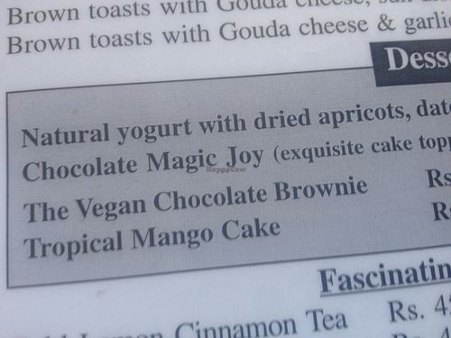 Desserts section of menu at Honey and Spice in Pushkar