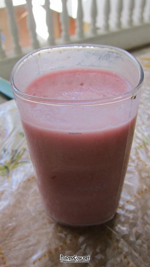 Soy smoothie with berries. at Honey and Spice in Pushkar