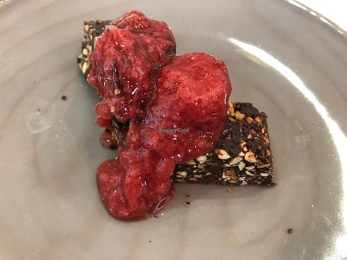 Cocoa raw bar with strawberry coolie   at A Horta - Bio Bistro in Sesimbra