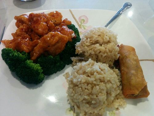 General tsos 'chicken' with brown rice, lunch special at Nature Vegetarian Restaurant in Oakland