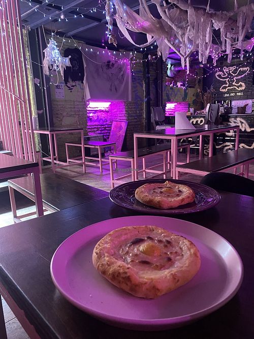 Mind-blowingly delicious Khachapuri with incredibly realistic egg and cheese at SHPANA in Tbilisi