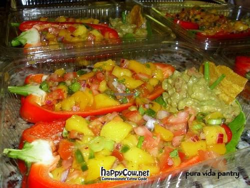 Mango Salsa Stuffed Sweet Peppers with Holy Guacamole at Pura Vida Pantry in Herradura