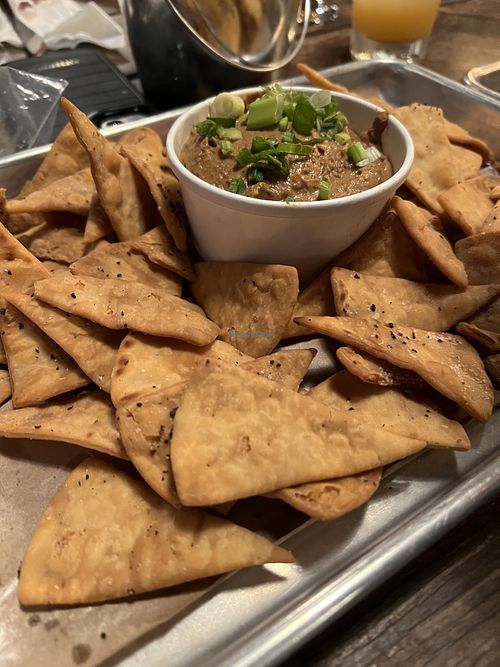 Chips with featured bean hummus  at Equilibrium Brewery in Middletown
