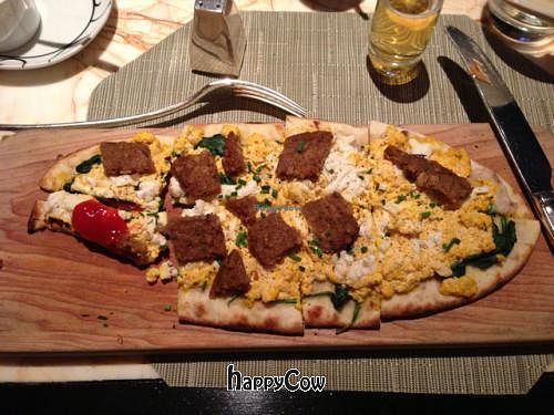 vegan flatbread breakfast pizza - insanely good at Wynn Encore Hotel - Society Cafe in Las Vegas
