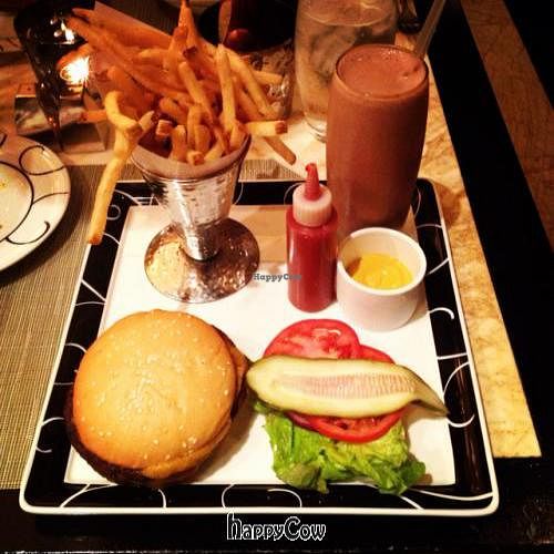 vegan burger with vegan shake at Wynn Encore Hotel - Society Cafe in Las Vegas