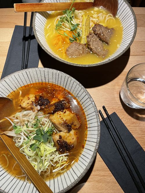 Pumpkin ramen with beef and ramen  duck  at Shisomen in Berlin