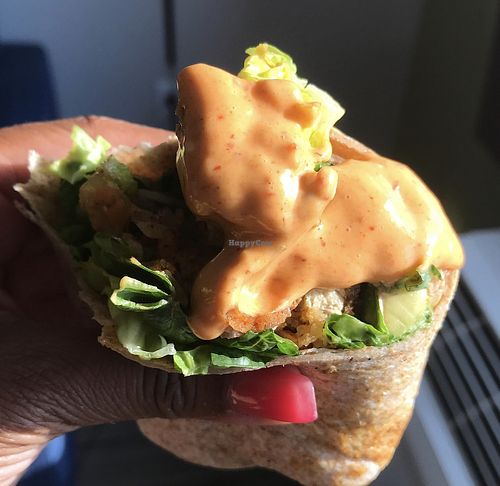 Bacon chicken avocado made as a wrap  at Native Foods in Boulder