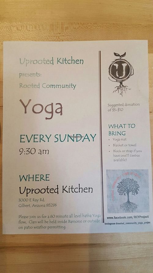 YOGA @ The Uprooted Kitchen on Sundays at 9:30 am at The Uprooted Kitchen in Gilbert
