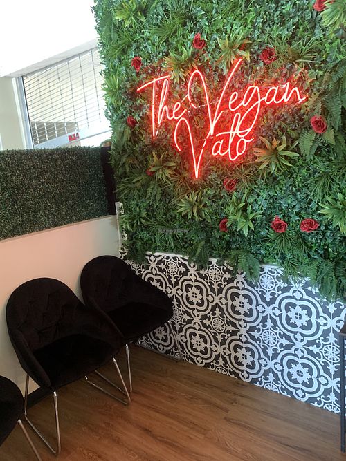Sitting area near ordering counter inside restaurant   at The Vegan Vato in Victorville