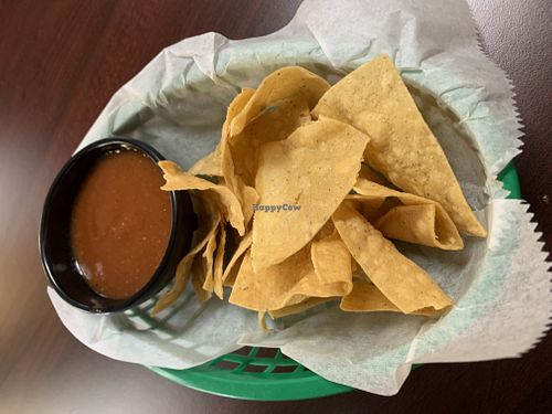 Chips and salsa   at El Cantaro Vegan Taqueria in Sacramento
