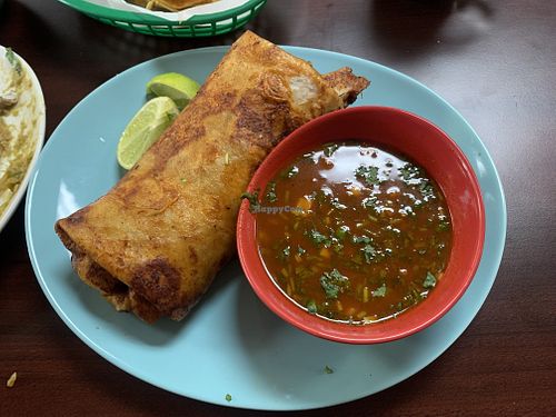 Quesabirria burrito…bomb.com!   at El Cantaro Vegan Taqueria in Sacramento