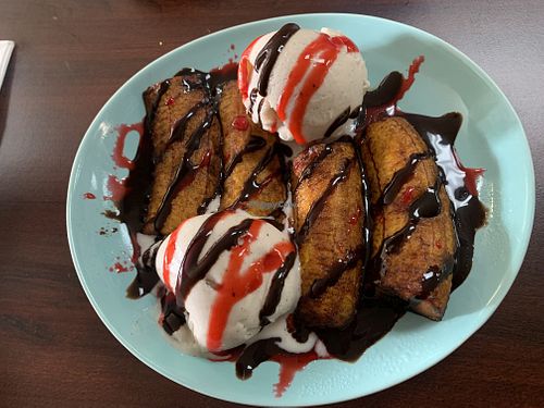 Fried plantains! Yum!   at El Cantaro Vegan Taqueria in Sacramento