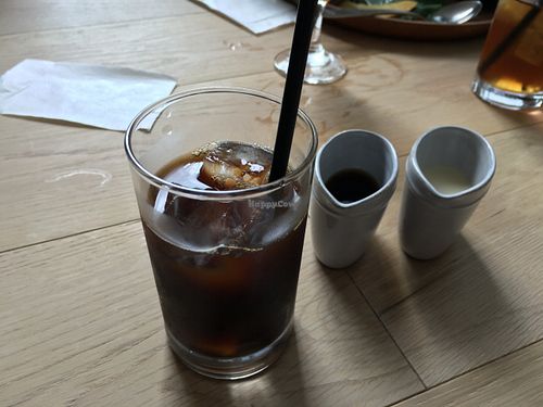 Cold brewed coffee with soy milk and sweetener at Chaya Macrobiotics - Shiodome in Tokyo
