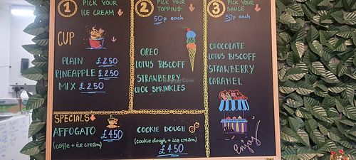 Ice cream menu options at The Dough Cartel in Glasgow